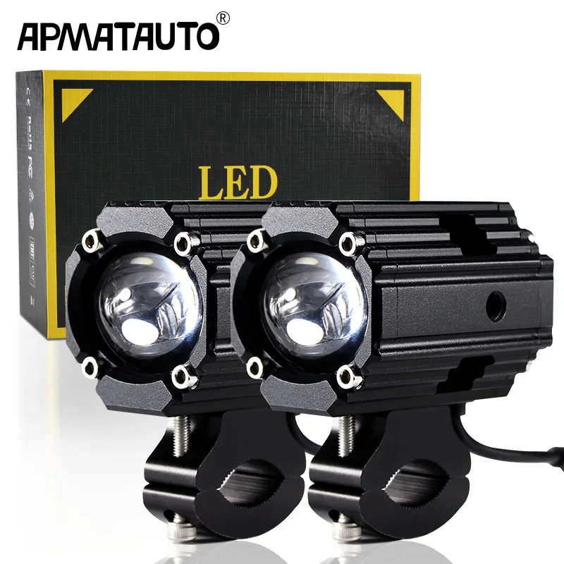 Motorcycle Headlight Led Double lens Hi Lo beam 6000k Waterproof Driving Spot Fog Lights External MOTO DRL Accessories bulb 12V