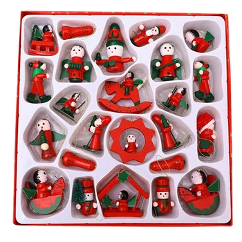 

24Pcs Xmas Tree Hanging Pendants Mini Wooden Christmas Atmosphere Decoration Holiday Doll Toys for Home Party New Year