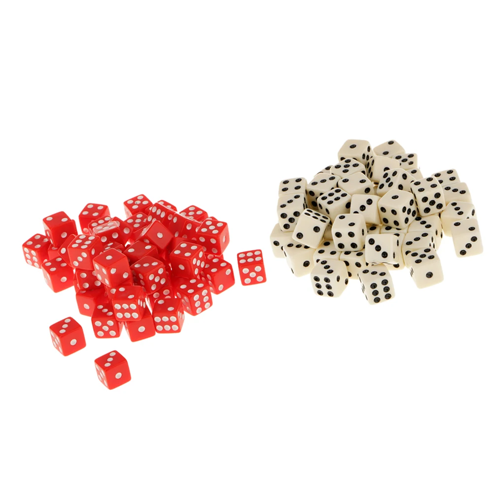 100x Dotted Six Sided D6 Dice Set 12mm Acrylic for Dungeons and Dragons Game