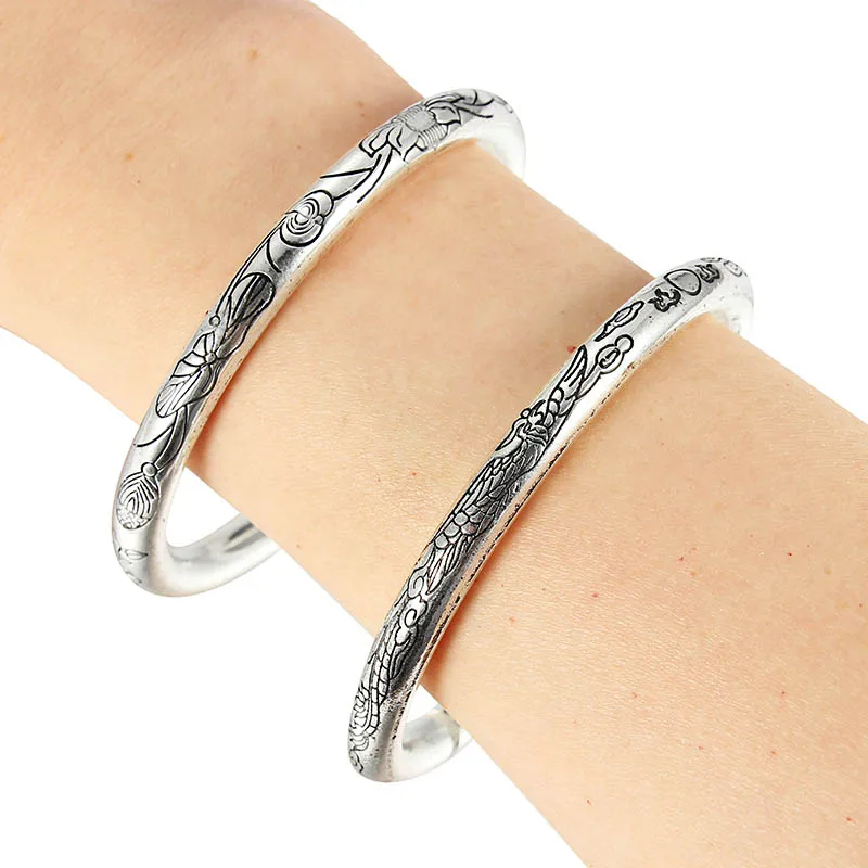 Gypsy Bohemian Vintage Retro Silver Color Bangles Women Classic Handmade Tibetan Carved Plum Cuff Bracelets 6cm Diameter bangle bracelet