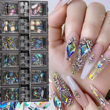 12 grids/box AB nail art diamond gem 3D nail sequin crystal rhinestone glass nail art decoration 1