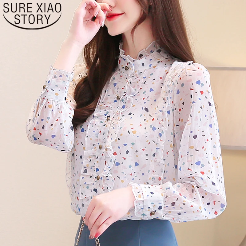 

Fashion autumn blouse women 2019 ladies tops long sleeve button chiffon blouse shirt for women tops blusas clothes Print 6761 50