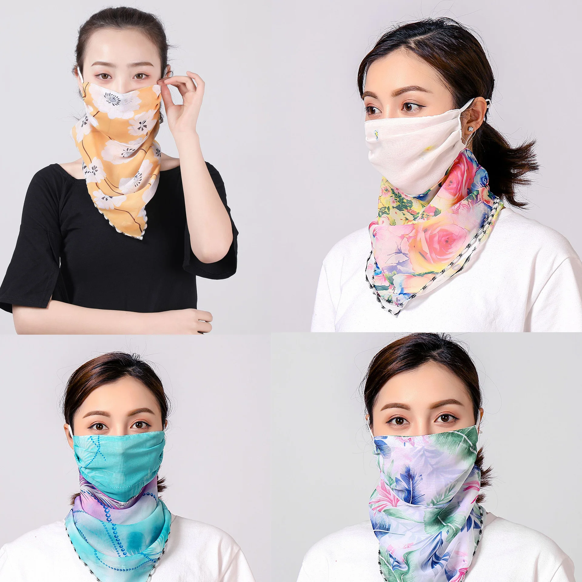 Летняя Солнцезащитная маска для лица Женская дышащая треугольная Шелковый