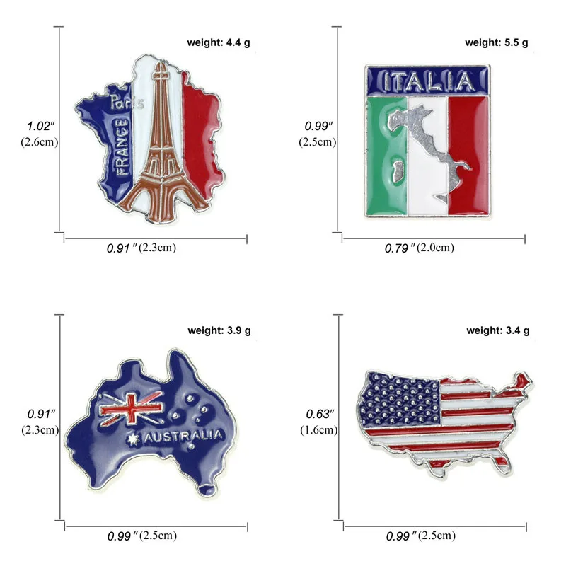 Брошь в виде карты и эмалированная булавка в виде Парижа Эйфелевой башни, итальянской, австралийской, американской патриотической булавки