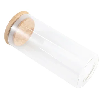 

175ml Clear Glass Jar Sealed Canister Food Storage Container for Loose Tea Coffee Bean Sugar Salt (6.5*8CM, with Bamboo Lid)