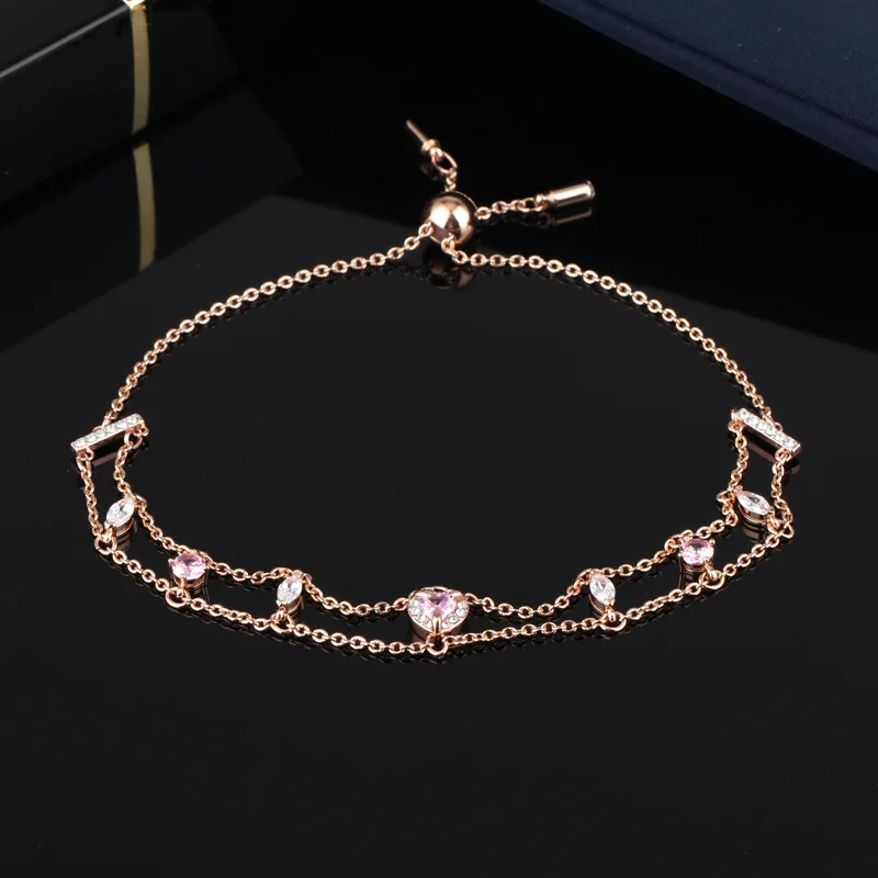Высокое качество SWA, австрийский романтический розовый кристалл любовь двухслойный двухрядный женский браслет