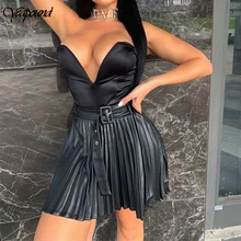 Высококачественная юбка из искусственной кожи, модная однотонная плиссированная короткая юбка, Женская Повседневная мини-юбка трапециевидной формы