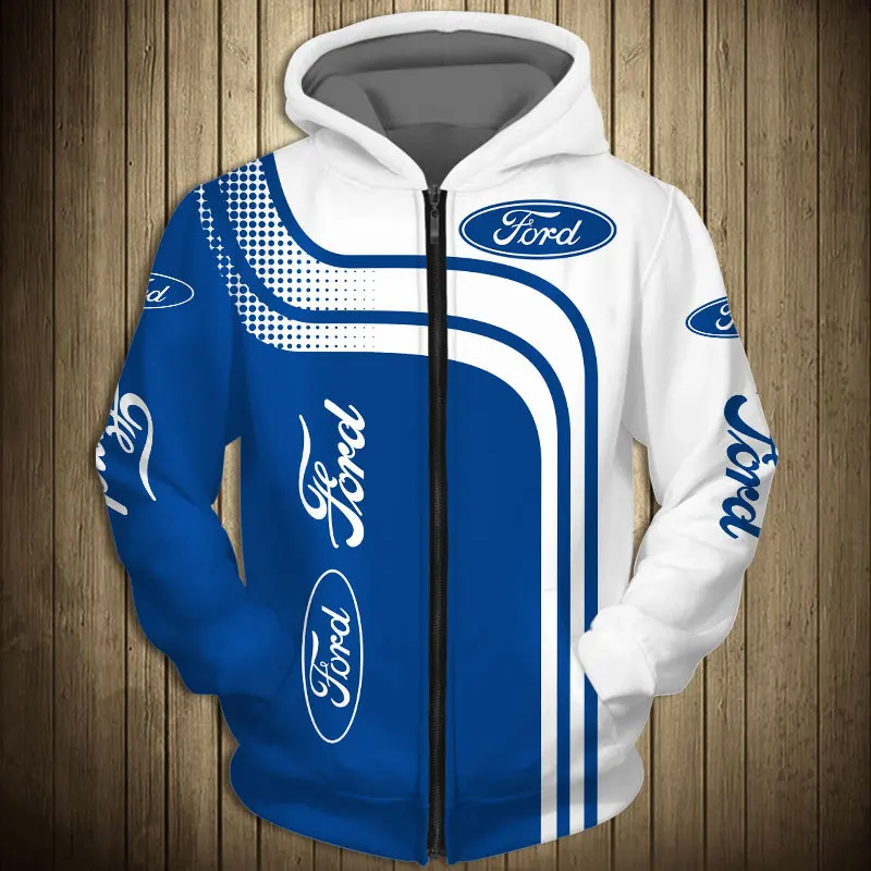 New Men's Spring and Autumn Digital Printing 3D Ford Car Logo Hoodie Casual Fashion Harajuku High Quality Zip Top Jacket | Мужская