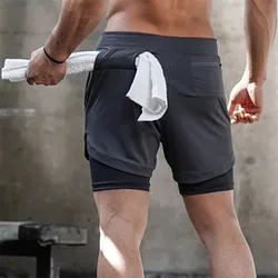Short de sport et fitness 2 en 1 pour hommes, à double niveau et à séchage rapide pour entraînement, jogging, le gym, nouvelle collection, 2020 