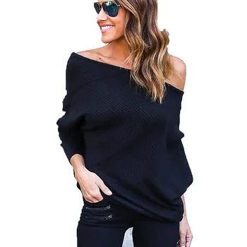 

Women's Sweater New 2020 Winter Sexy Off-The-Shoulder Bat-Sleeved Sweaters Tops Fashion Polyester Sweaters
