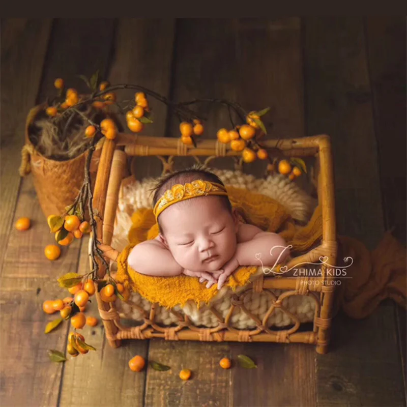 Fotografie детский реквизит винтажная плетеная корзина из ротанга реквизит для фотосъемки новорожденных корзина ребенок позирует диван кровать аксессуары Bebe фото