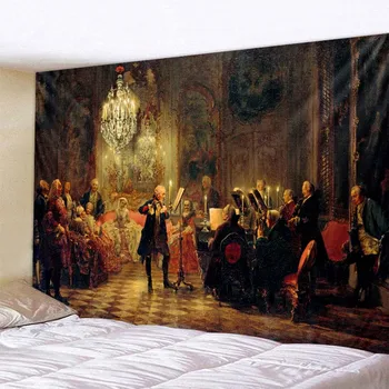Grande tapisserie murale suspendue avec peinture à l'huile rétro, tissu mural de fond bohème, drap de lit, couverture de canapé, décoration murale de salle de maison 1