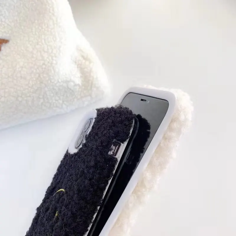 Пушистый Плюшевый чехол для телефона с улыбающимся лицом для Iphone 11 Pro Max X Xr Xs Max 6s 7 8 Plus зимний теплый вельветовый Мягкий ТПУ силиконовый чехол-накладка