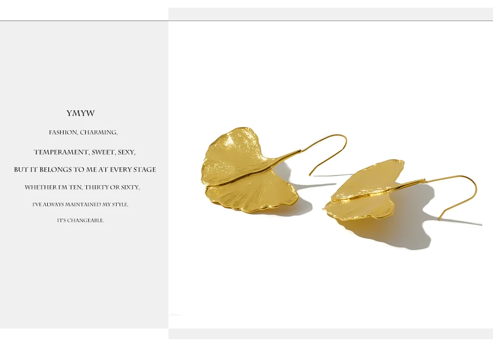 YMYW ZA Leaf Ginkgo Biloba завод Висячие серьги золотой цвет ювелирные изделия трендовые серьги для женщин Bijoux Femme Подарок на годовщину Сержи