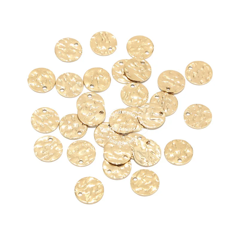 TOUREDBEADS 20pcs 망치로 쳐진 디스크 매력 8mm 10mm 12mm 골드 도금 스테인레스 스틸 라운드 빈 동전 비즈 DIY 목걸이 만들기위한