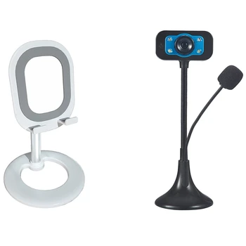 

1 Set USB High Definition Webcam 4 Led Web Cam with MIC Desktop & 1 Pcs Mobile Phone Stand with Makeup Mirror