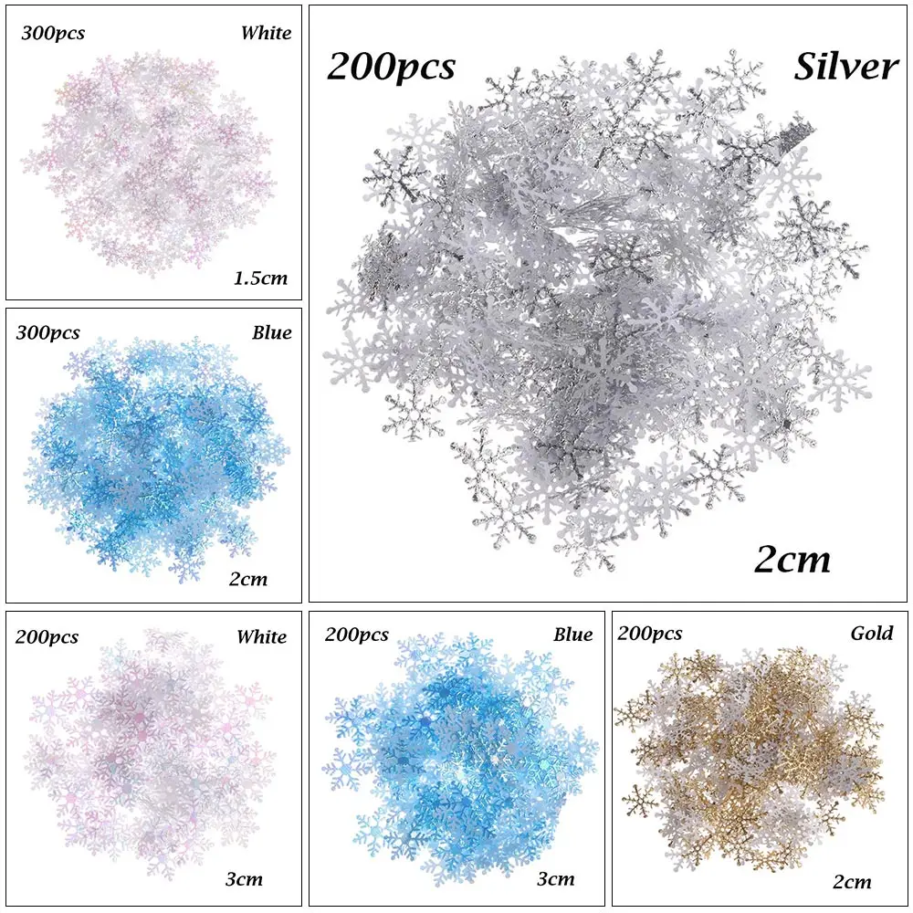 100/200/300Pcs Handmade Colorful Glitter Christmas Snowflake Ornament Birthday Party Wedding Decoration Home Decor Accessory