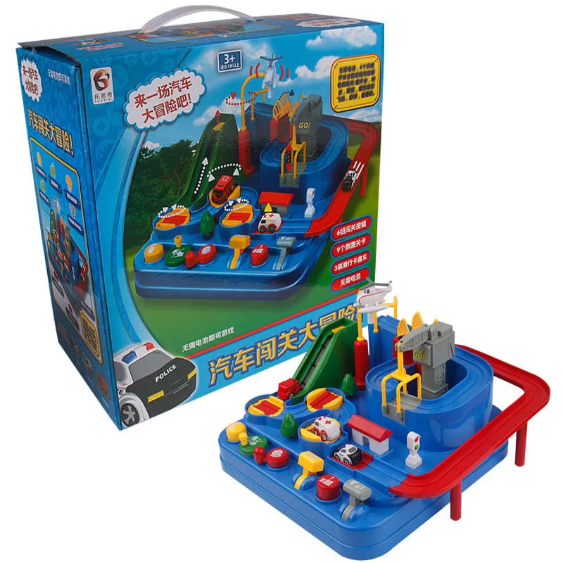 

Hot Selling Toy Children Checkpoints Car Adventure Inertia Elevator Sliding Camera Track Adventure Luxury Models