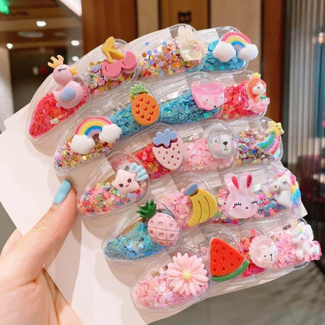 

Children Fruit Hairpin Headdress Girls Shiny Cartoon Cute Hair Grips Baby Clip Girl Small Flower Quicksand Hair Clips Headwear