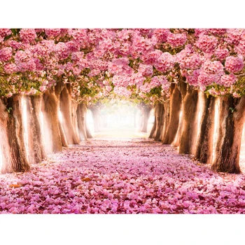 

Pink Flower Trees Photo Backdrop Blossom Street Photography Background Baby Shower Photobooth Girl Bride Woman Artistic Portrait