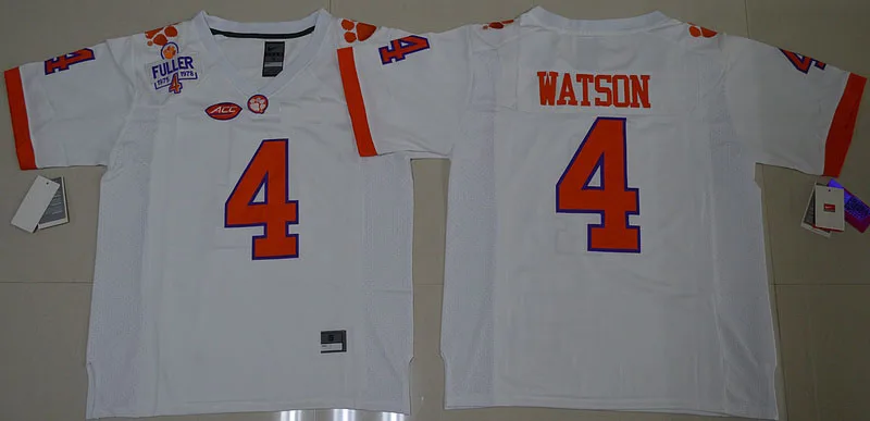 Новейший, стилизованный, Clemson Tigers DeShaun Watson для мужчин Настоящее фото Джерси - Цвет: Белый
