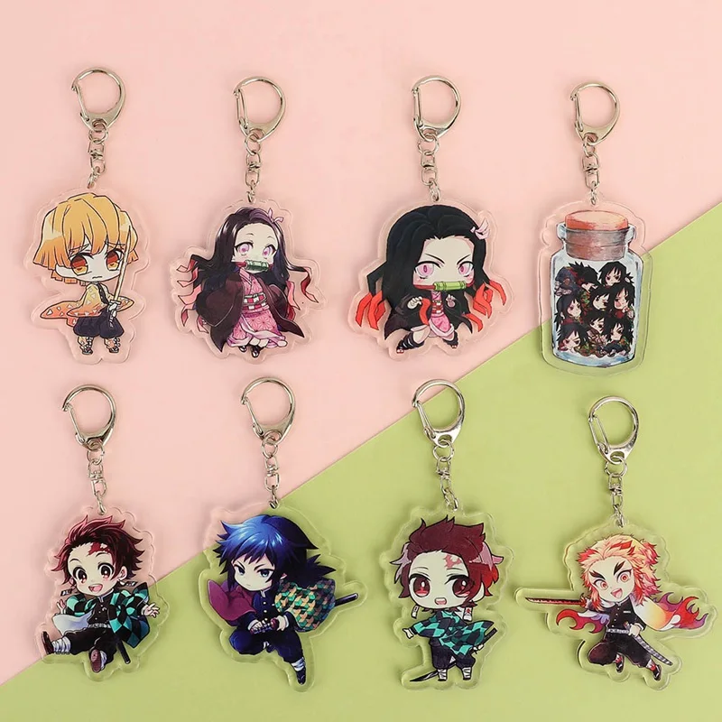 Аниме-брелок для ключей с изображением демона-убийцы Kimetsu No Yaiba Chibi, мультяшный акриловый кулон, амулеты, аксессуары, подарок для фанатов, брелки