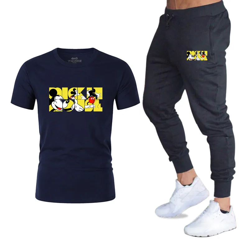 

2020 new brand fashion sports T-shirt men's summer short-sleeved sports suitT-shirt + shorts men's casual Mickey Mouse cute wear