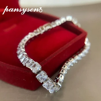 

PANSYSEN Luxury 4*4mm Simulate Moissanite Charm Bracelets for Women 925 Sterling Silver Diamond Bracelet Fine Jewelry Wholesale