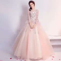 Vivian's Bridal прекрасный светло-розовое вечернее платье 2019 элегантное 3d цветочное Бисероплетение с расклешенным рукавом, милая официальная