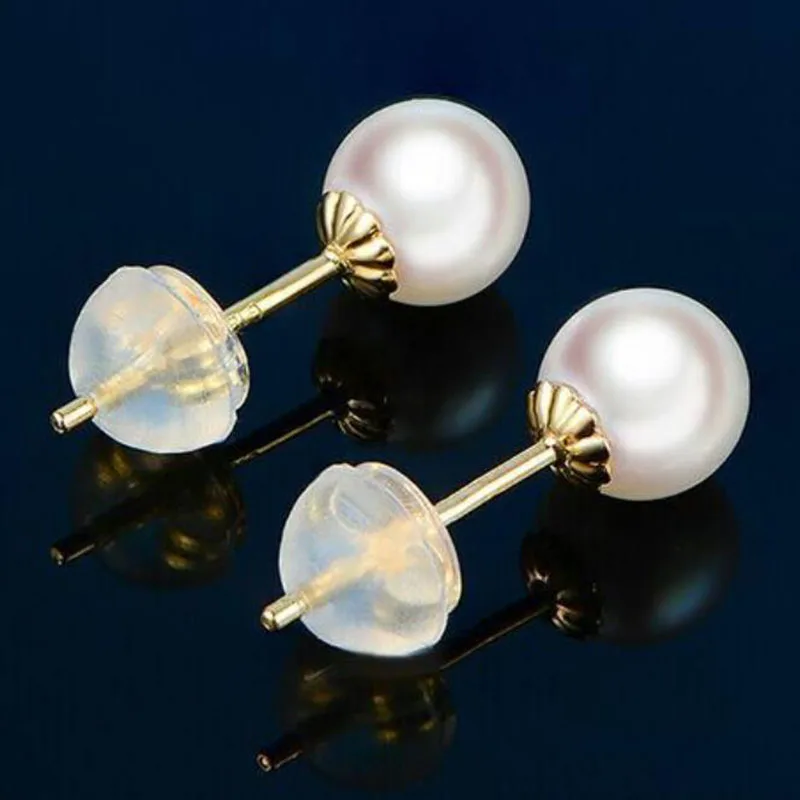 charming 9-10mm round south sea white pearl earring 14k yellow gold