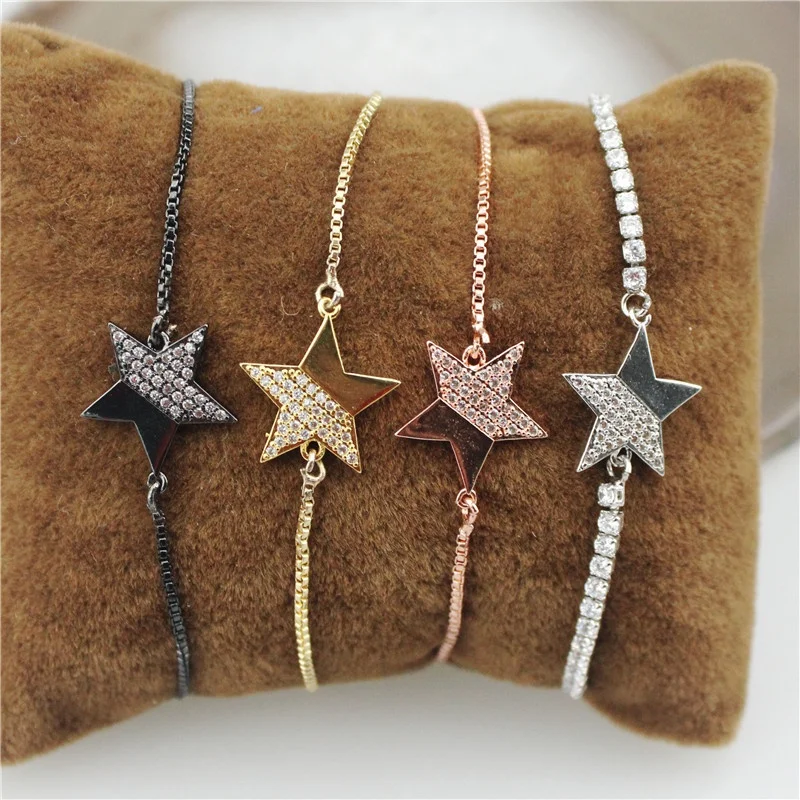 Регулируемый 10 шт./лот звезда коннектор CZ браслет, тонкая цепочка с коннектор CZ браслет, ручная работа, сделай сам, ювелирное изделие