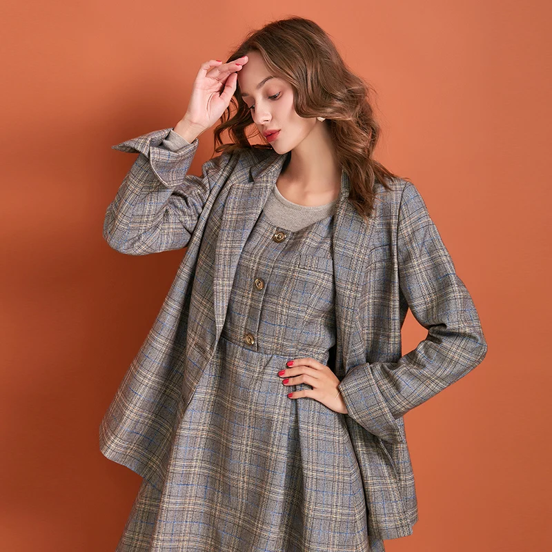 ARTKA Autumn New Women Suits Vintage Plaid Single Breasted Blazer Set Blazers Jacket With Pleated Skirts Women WA10291Q