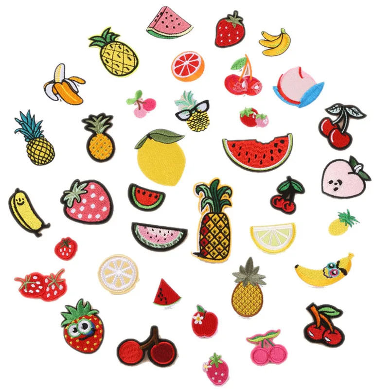 

40PCS Banana Lemon Cherry Peach Watermelon Fruit Embroidery Patches for Clothing Iron on Kids Clothes Appliques Badge Sticker