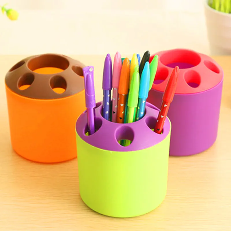 Creative Color Porous Plastic Tooth Brush Pot Multi-functional Student Desktop Pen Holders Children Gifts School Office Supplies