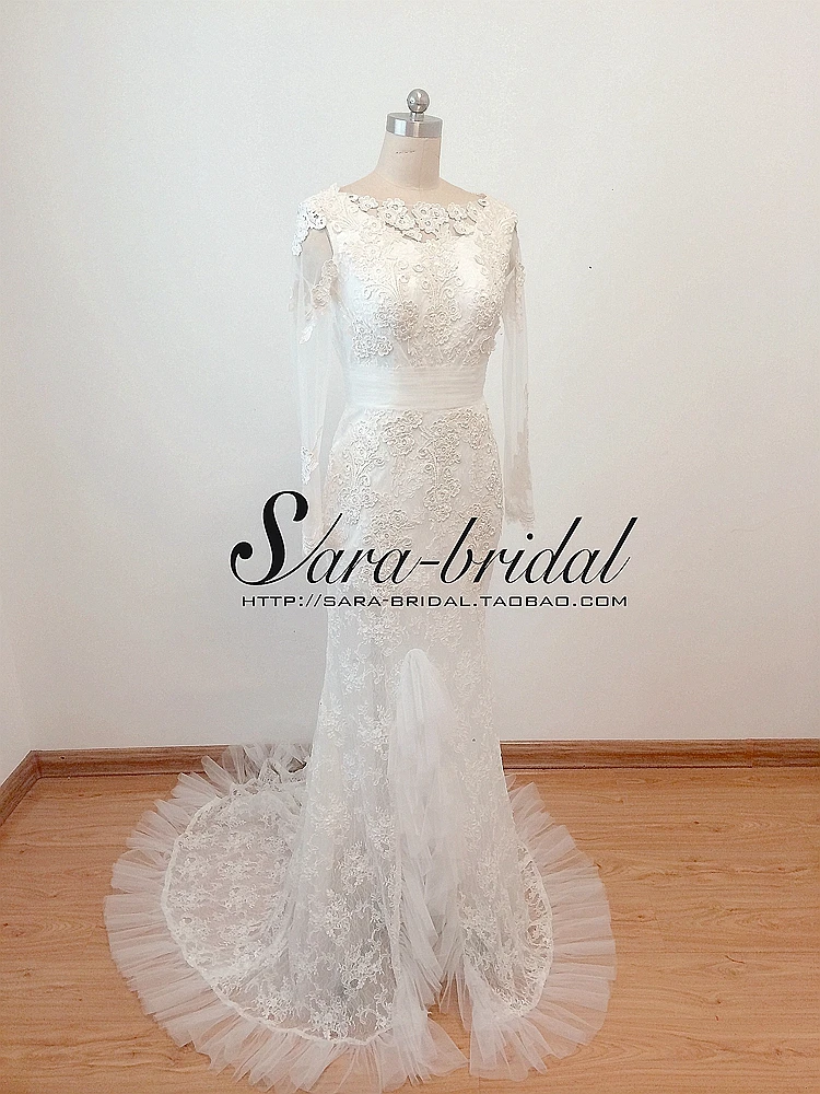 

2018 new fashion appliques mermaid v back lace with long sleeve robe de mariage vestido de noiva mother of the bride dresses