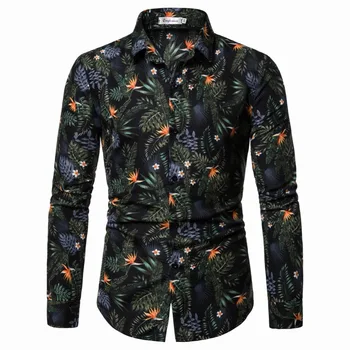 

2019 Brand New Fashion Men Shirt Casual Long Sleeve Shirt Men Floral Print Dress Shirts Party Streetwear Casual Chemise Homme
