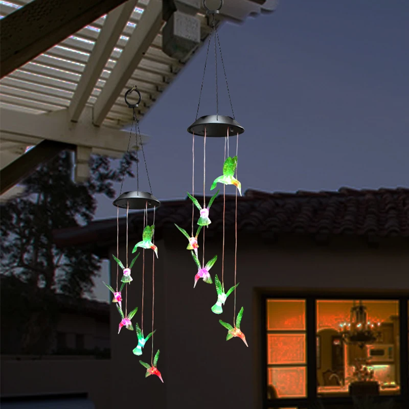 

Humming Bird LED Solar Light Romantic Windbell Lights Wind Chime Light String Lamp Color Changing for Patio Yard Decor