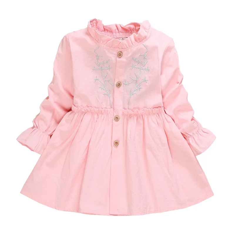 Осеннее платье для девочек Детское с длинными рукавами и вышивкой