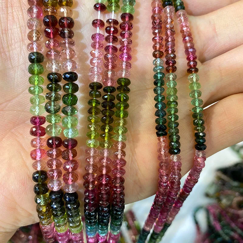 3x 5/3x 4/2x4mm 컬러 전기석 천연 비즈 주판 액세서리 세미 보석 크리스탈 목걸이 팔찌 귀걸이 에너지