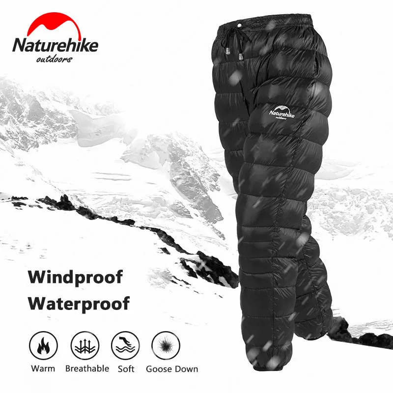 Naturehike зима кемпинг гусиный пух утолщение брюки унисекс водонепроницаемый ветрозащитный согреться гусиный пух уличные лыжные брюки