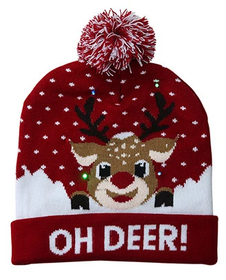 Модный светодиодный свитер с рождественской шапкой, шапка Санты для детей и взрослых, вязаный светодиодный свитер с рождественской шапочкой, вечерние рождественские шапочки с рисунком - Цвет: Moose head