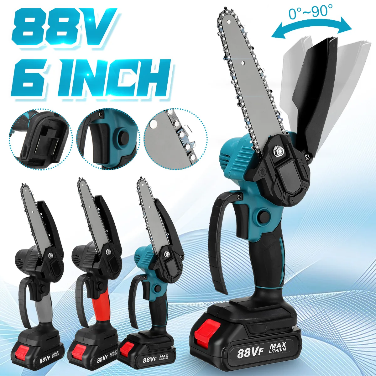 6 Inch 3000W 88VF Mini Electric Chain Saw With 0/1/2PC Battery One-handed Woodworking Cutter Tool For Makita Battery 18V EU Plug mini chainsaw electric chainsaw electric saw mini electric saw