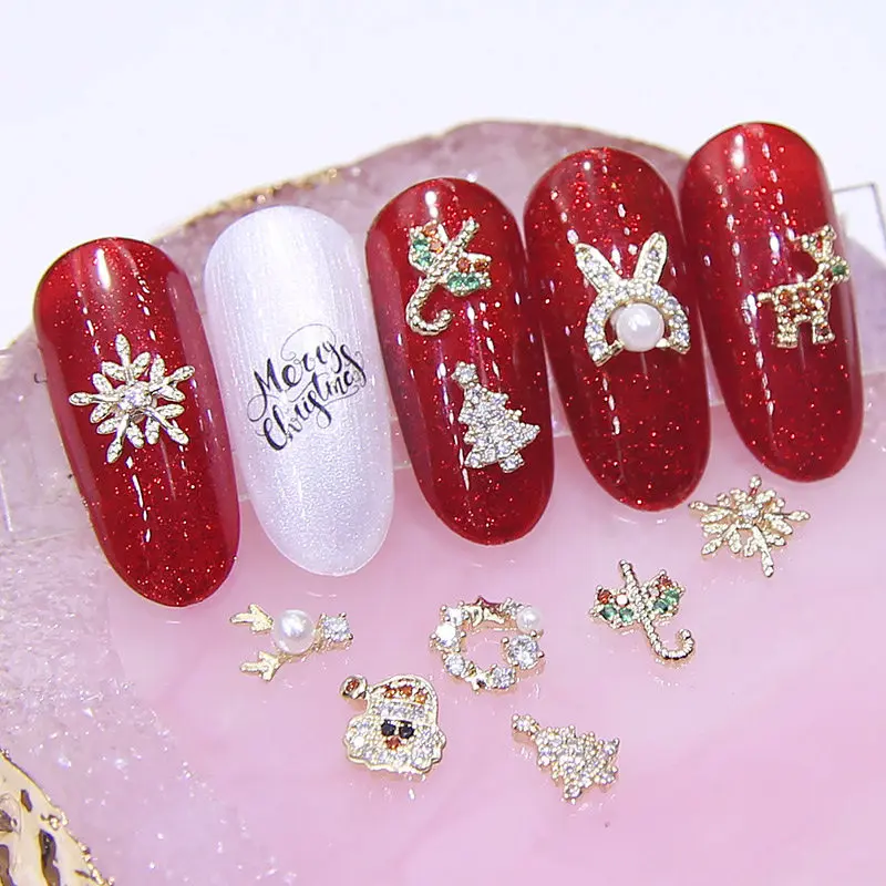 5pcs/lot 3D Christmas Tree Snowflake Zircon Crystal Nail Art Rhinestone Alloy metal manicure DIY Nail Decoration Nails charms