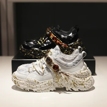 

Dad Shoes Shoes 2020 New Style Women's Cool Crystal Platform Sponge Cake Low-Top White Shoes