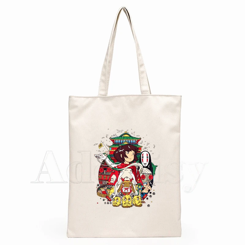 Spirited Away Faceless  Print Reusable Shopping Bag Women Canvas Tote Bags Printing Eco Bag Cartoon Shopper Shoulder Bags