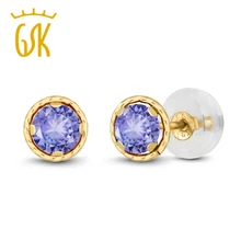 0,60 Ct круглые 4 мм синие серьги с танзанитом для женщин Твердые 14 к желтое золото серьги-гвоздики GemStoneKing