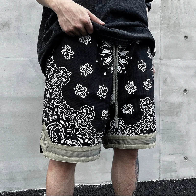Hip Hop Loose Shorts Fashion Harajuku Printed Shorts Mens Summer Casual Elastic Waist Drewstring Streetwear Sportswear Joggers