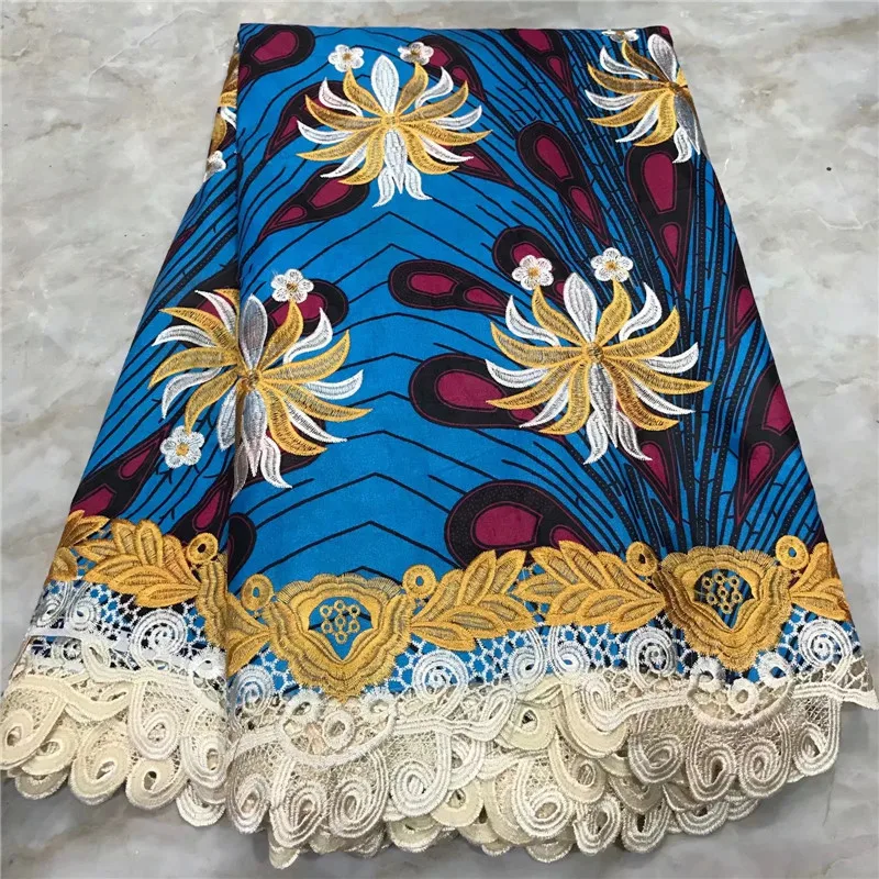 

2020 High Quality New Arrival Ankara 100% Cotton Wax Lace Wax Fabric African Embroidery Dutch Wax With Lace Fabric WD010702