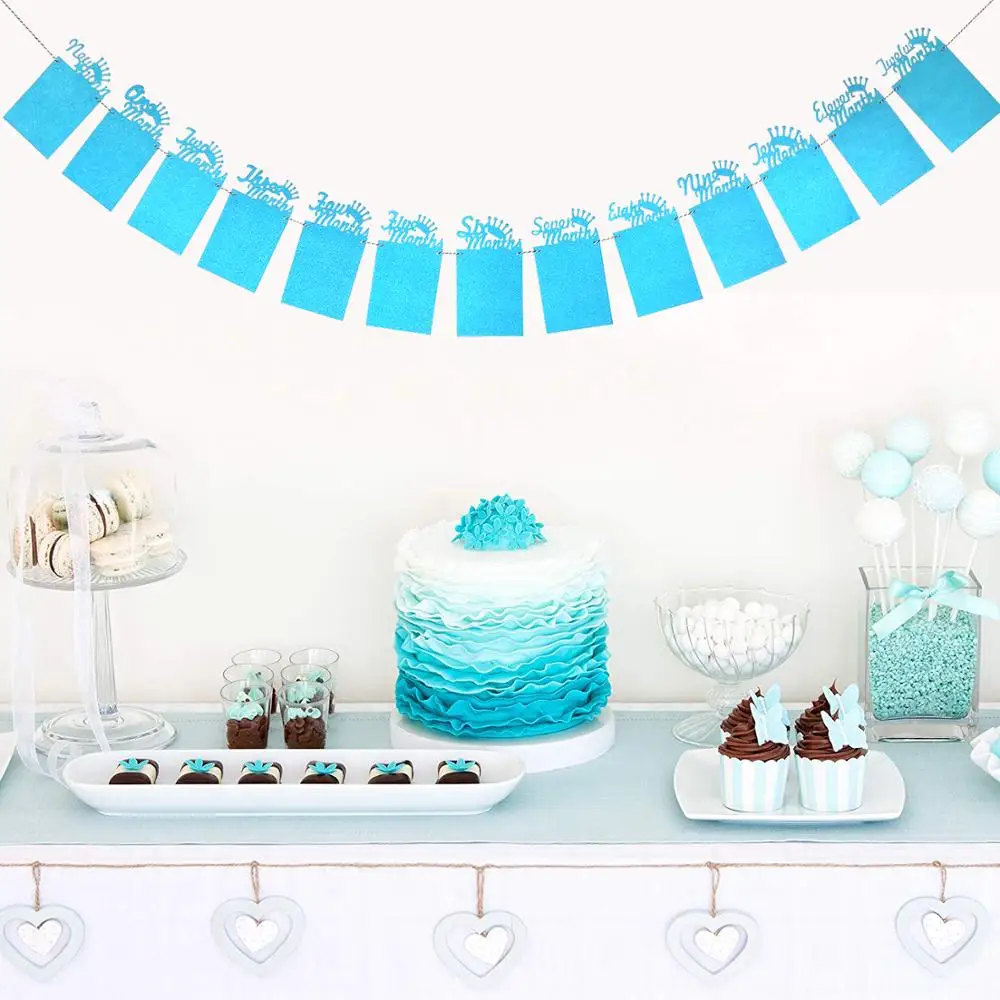 Y 12 Months Photo Frame Banner First Happy Birthday Decorations 1st Baby Boy Girl My 1 One Year Party Supplies Gold Pink Silver