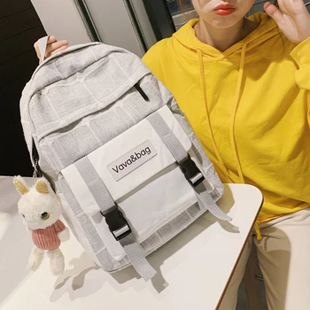 

School Bags for Teenage Girls Backpack Women Bag School Patchwork Plaid Lightweight Canvas Student Bookbag Female Teen Schoolbag
